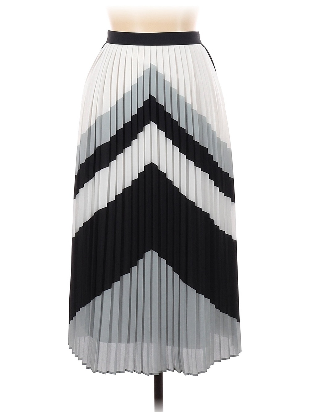 J. Crew Black, White & Gray Pleated Chevron Midi Skirt